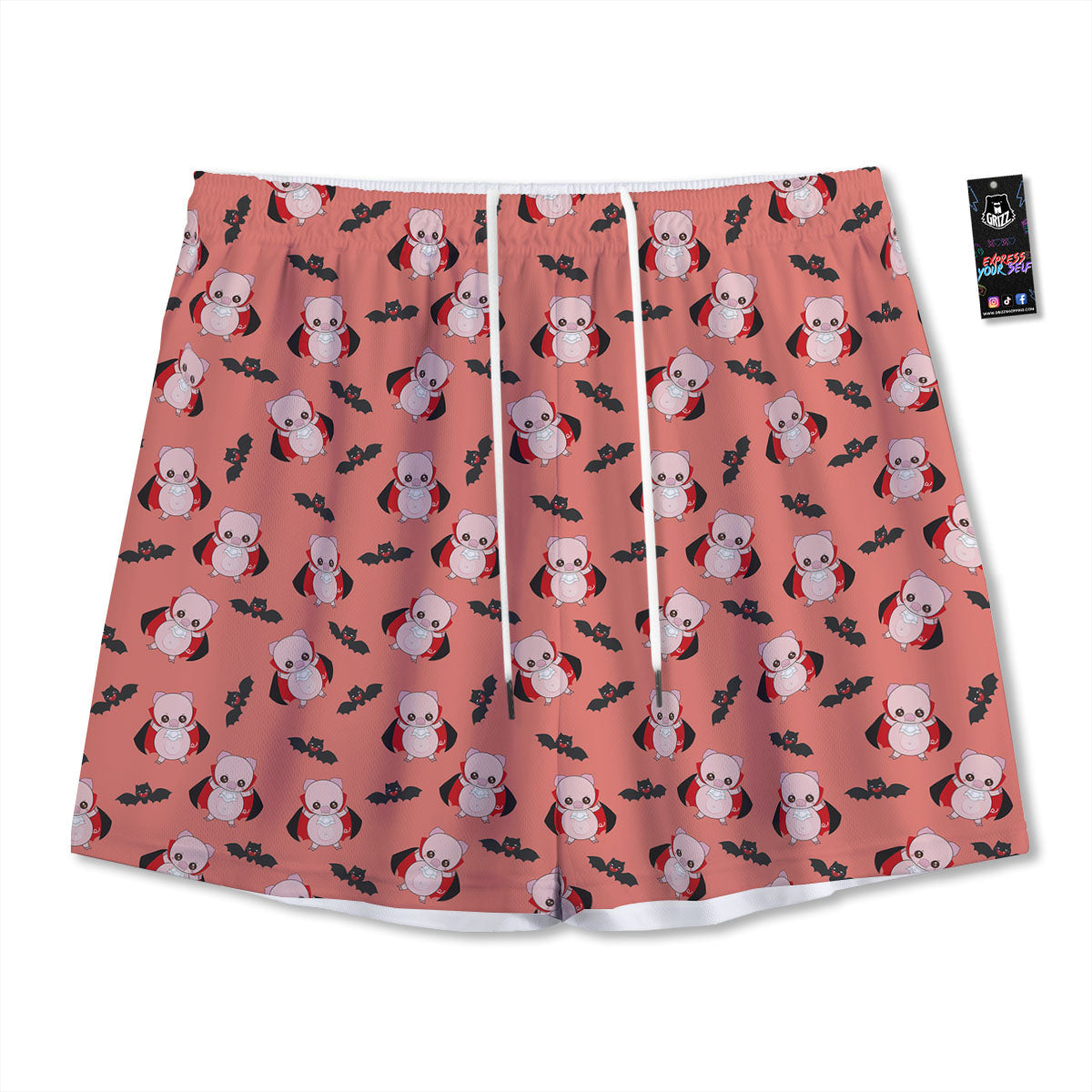 Dracula Pig Print Pattern Mesh Shorts