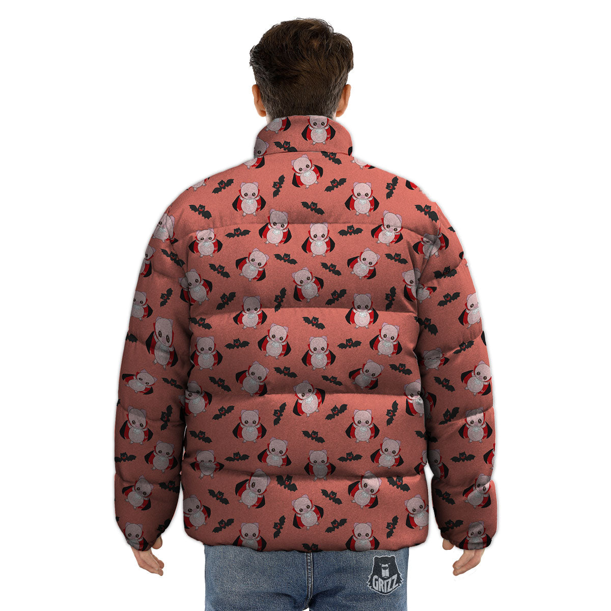 Dracula Pig Print Pattern Puffer Jacket-grizzshop