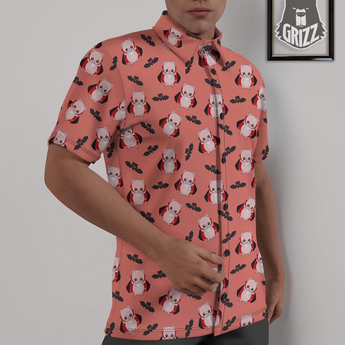 Dracula Pig Print Pattern Untucked Shirts-grizzshop