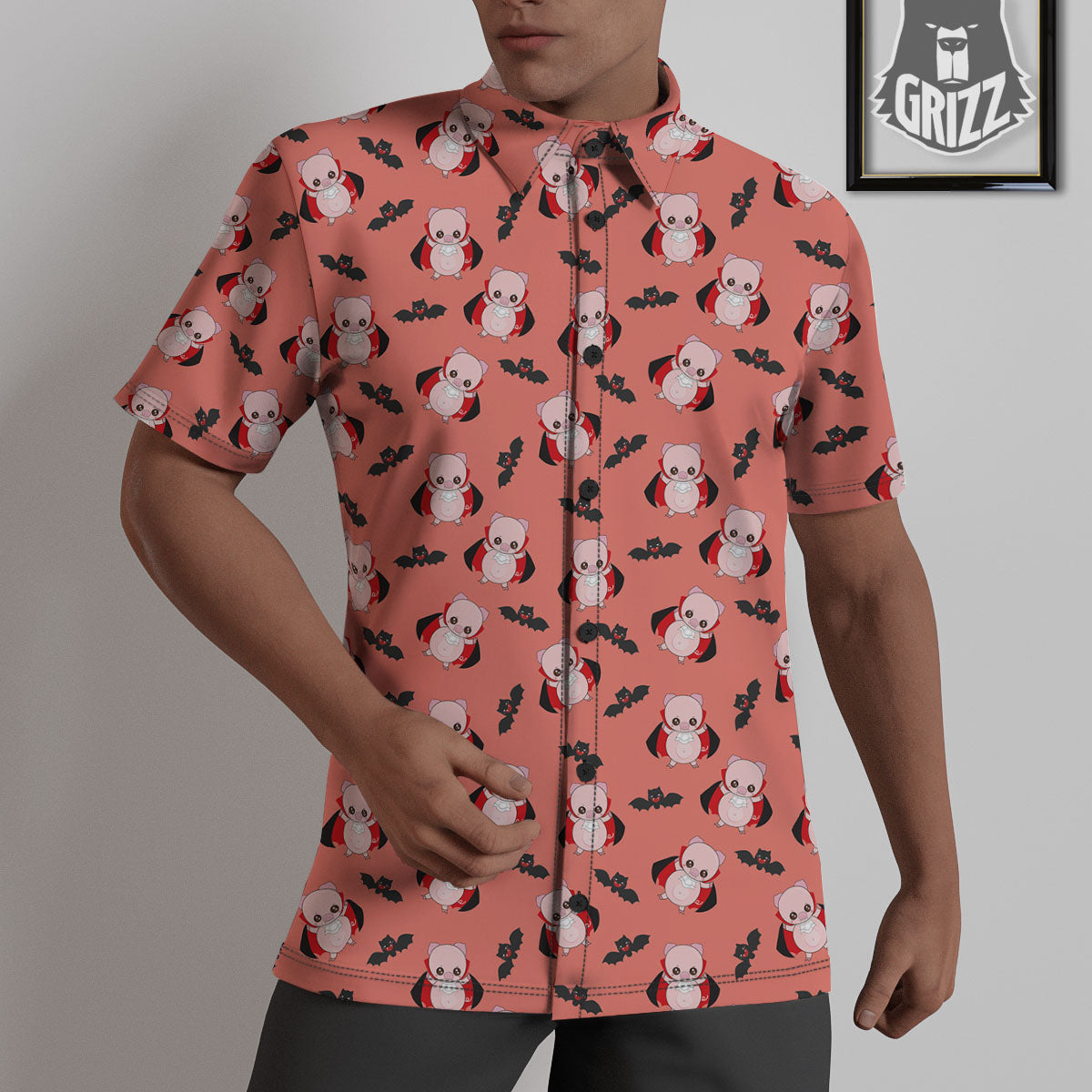 Dracula Pig Print Pattern Untucked Shirts-grizzshop