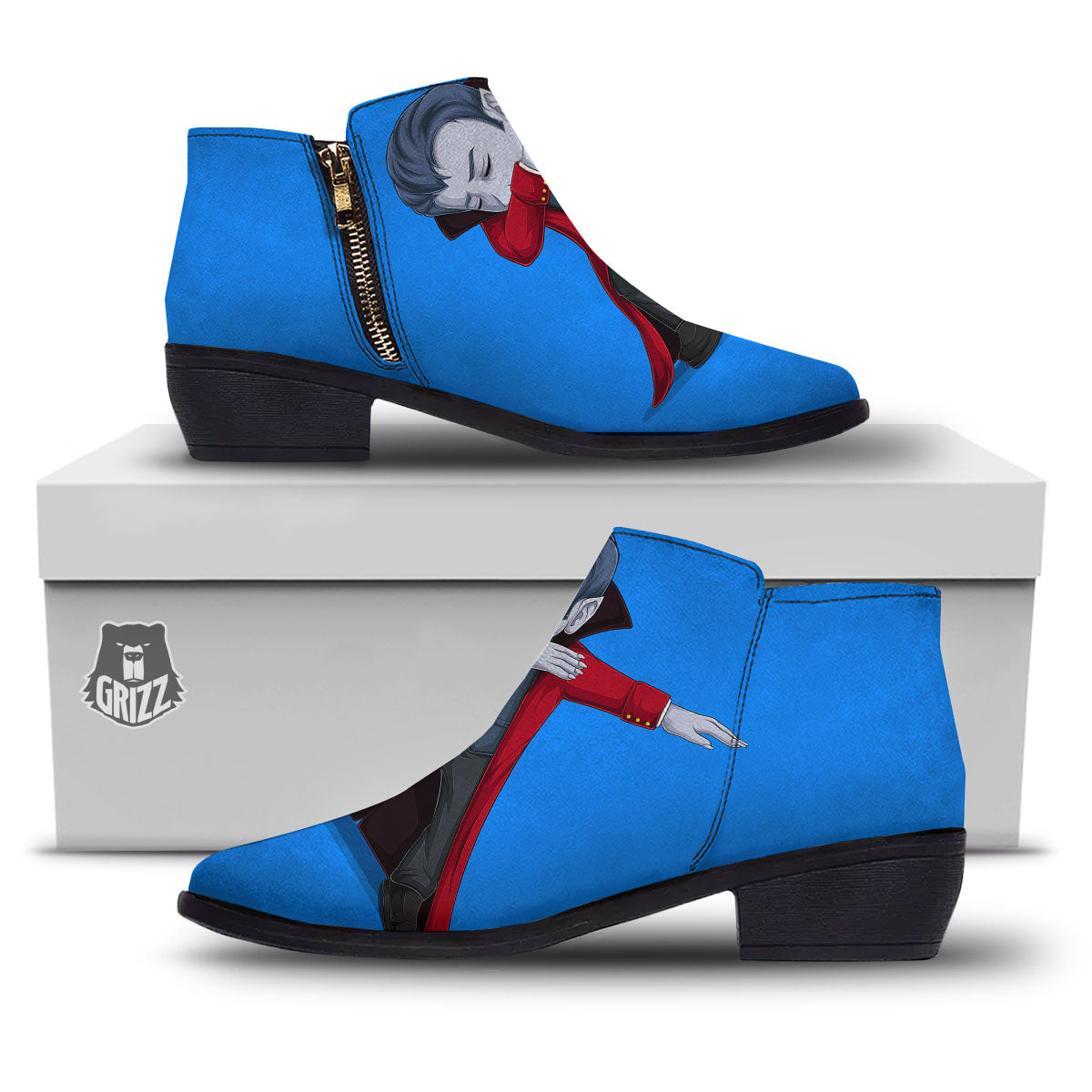 Dracula Vampire Dap Print Ankle Boots-grizzshop
