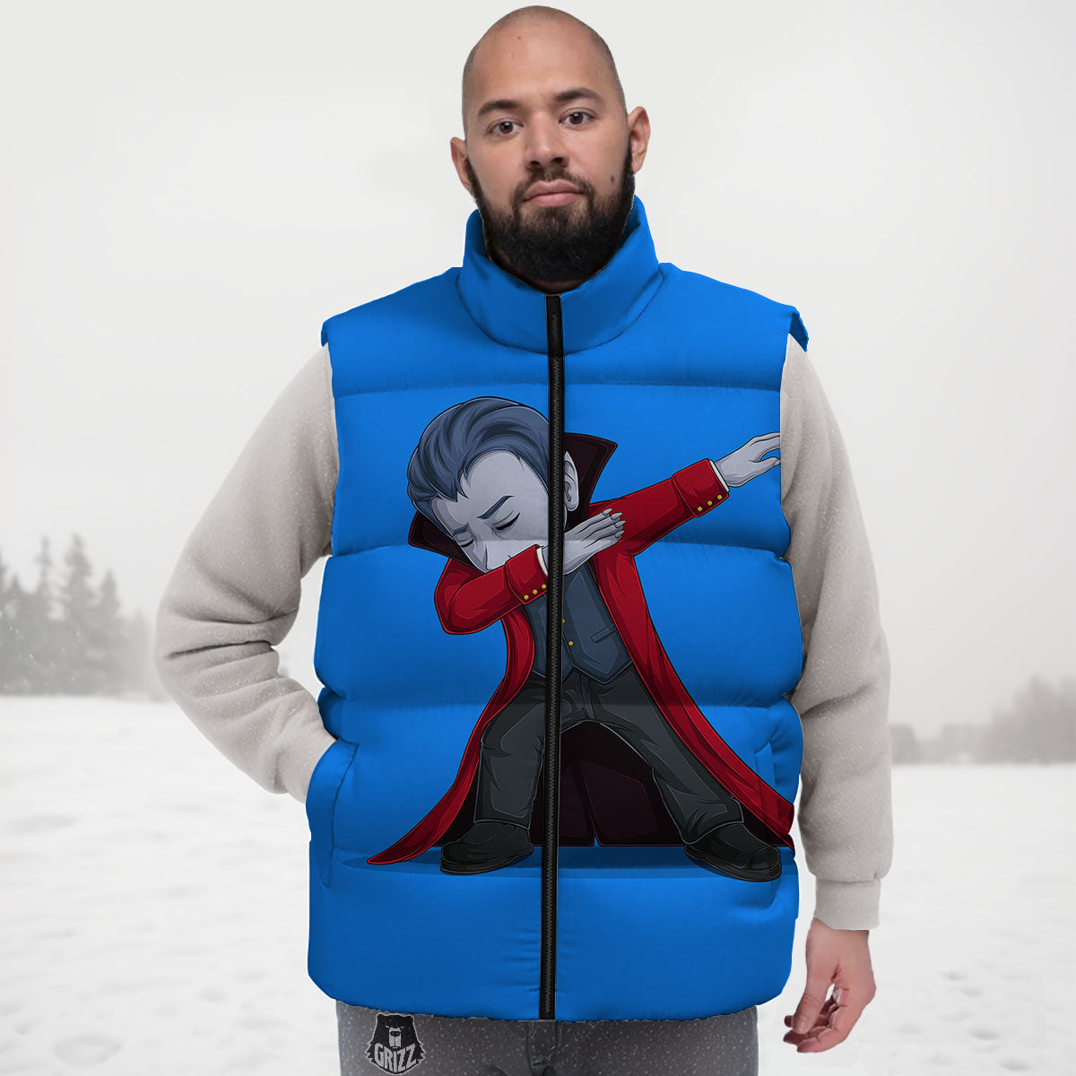 Dracula Vampire Dap Print Down Vest