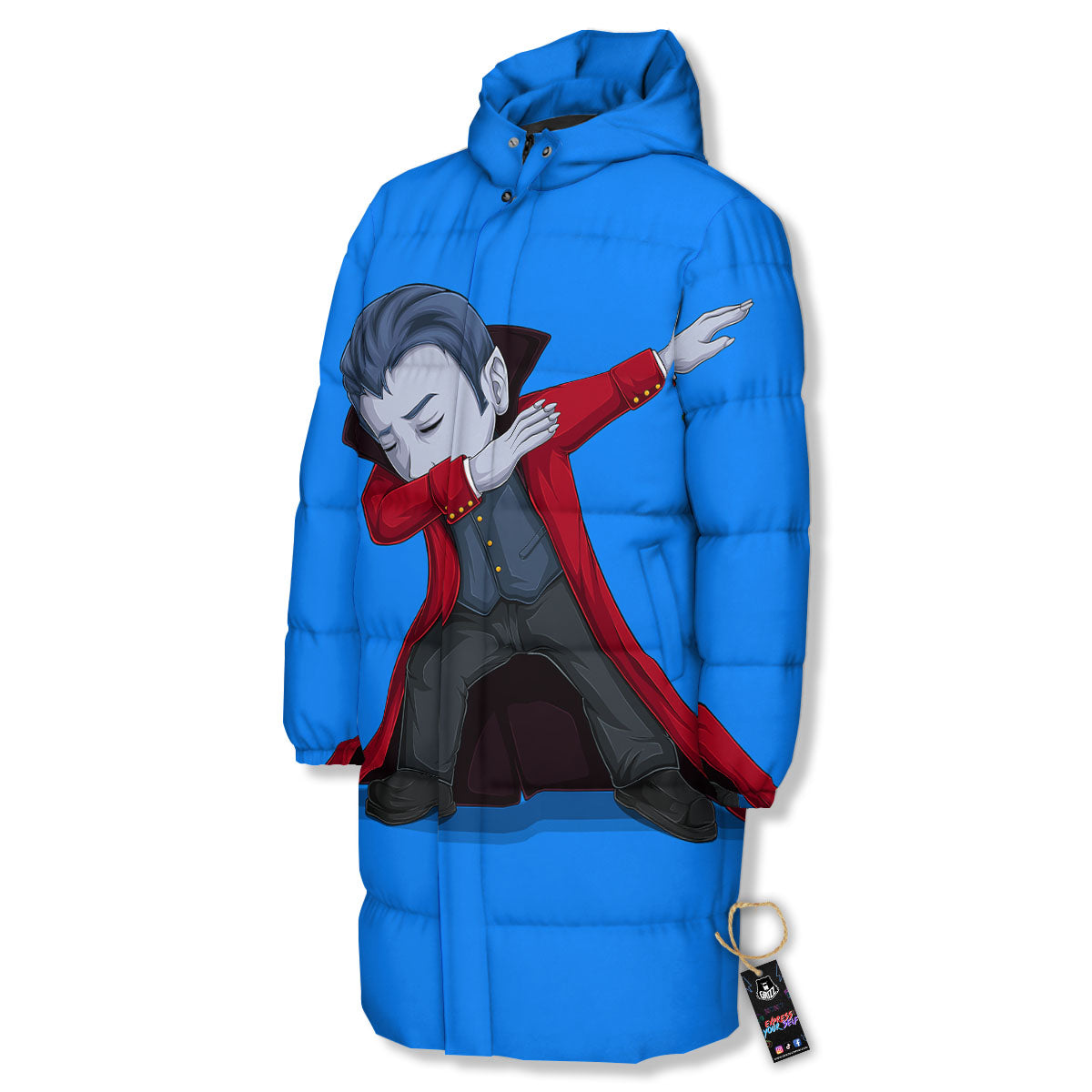 Dracula Vampire Dap Print Long Down Jacket-grizzshop