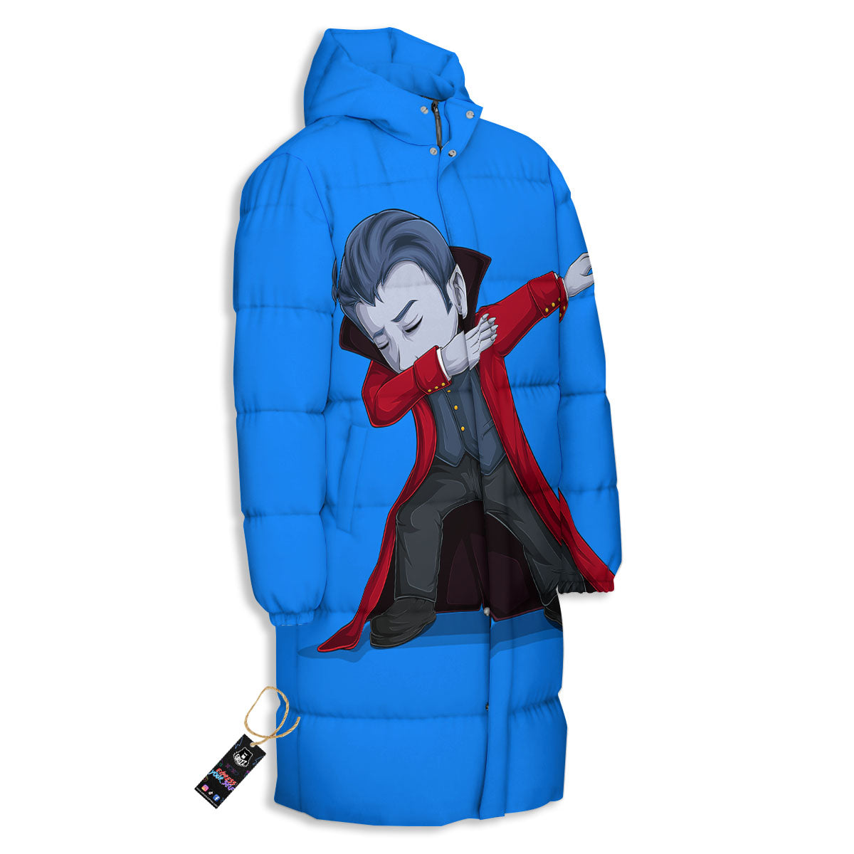 Dracula Vampire Dap Print Long Down Jacket-grizzshop