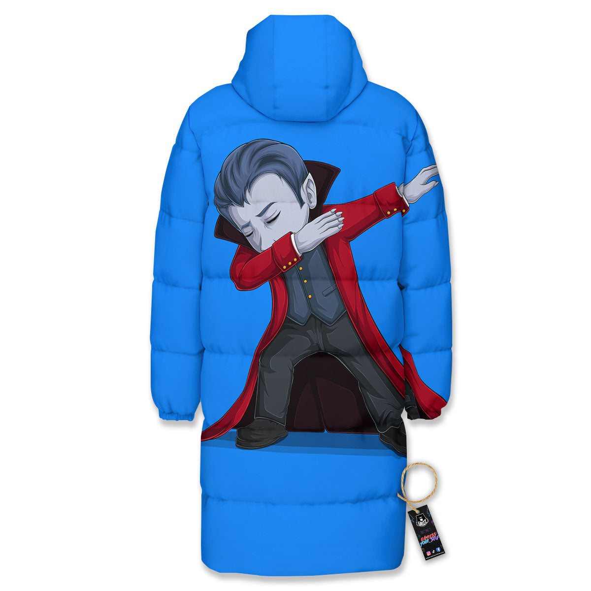 Dracula Vampire Dap Print Long Down Jacket-grizzshop