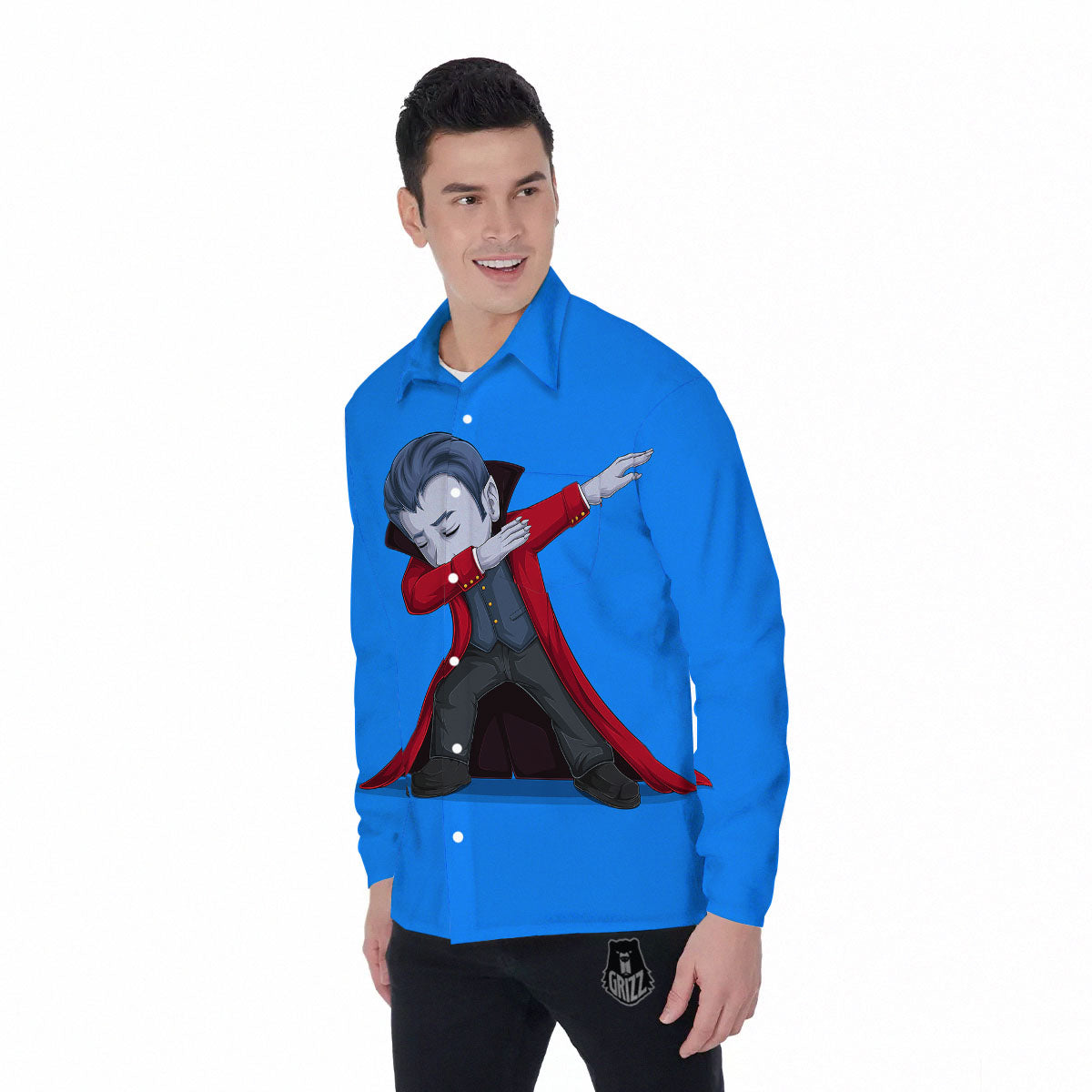 Dracula Vampire Dap Print Men's Long Sleeve Shirts-grizzshop