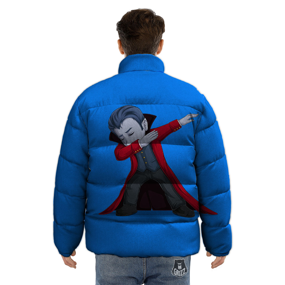 Dracula Vampire Dap Print Puffer Jacket-grizzshop