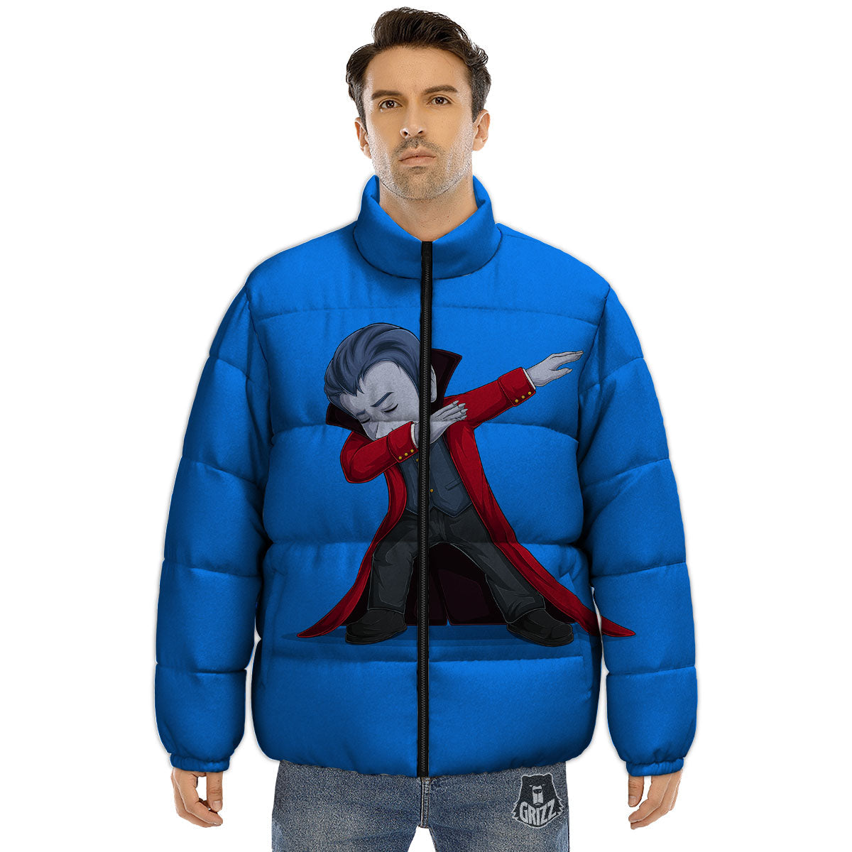 Dracula Vampire Dap Print Puffer Jacket-grizzshop