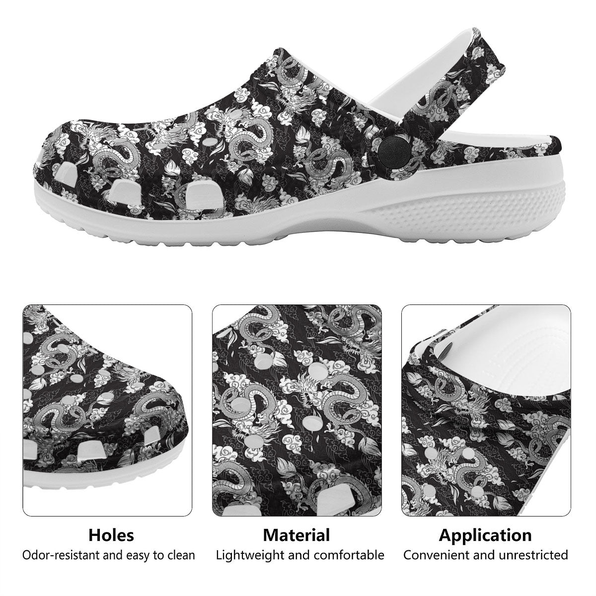 Dragon Eastern Print Pattern Clog-grizzshop