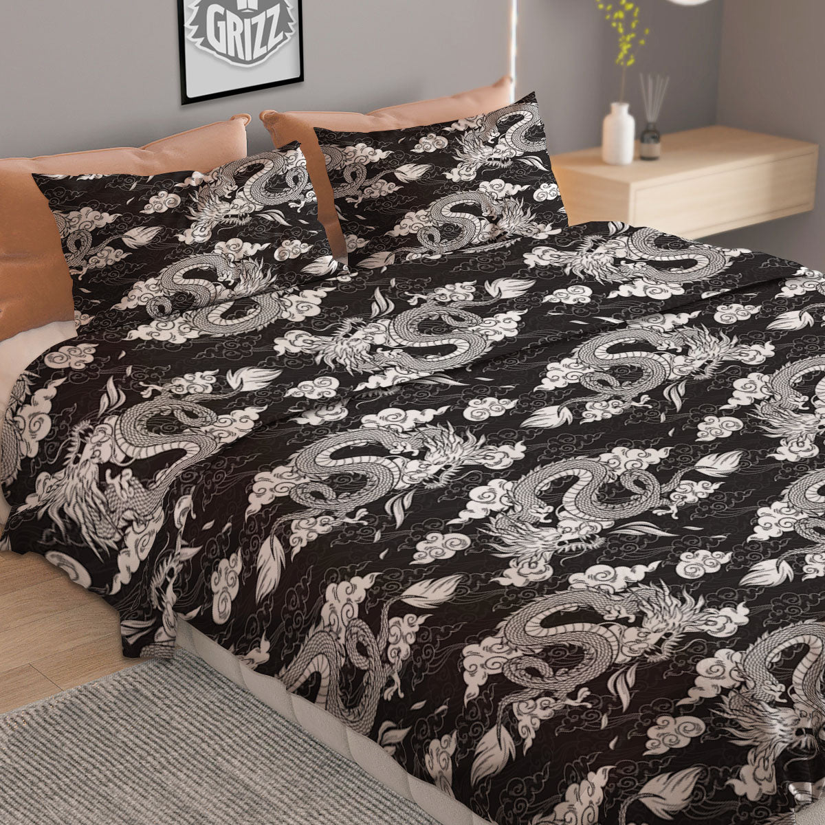 Dragon Eastern Print Pattern Duvet Cover Bedding Set-grizzshop