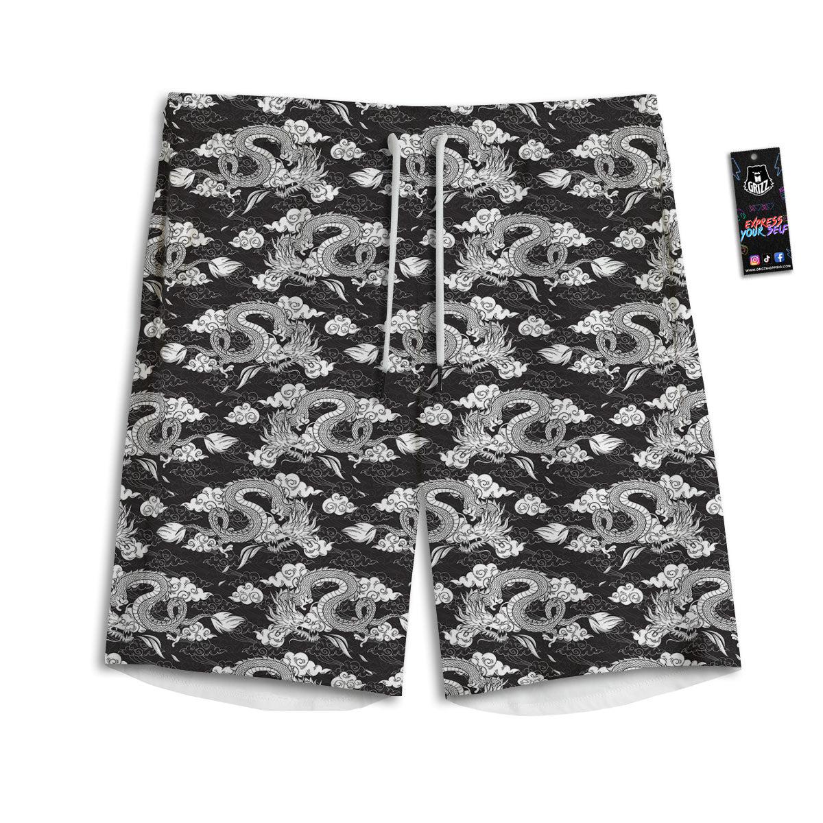 Dragon Eastern Print Pattern Men's Athletic Shorts-grizzshop