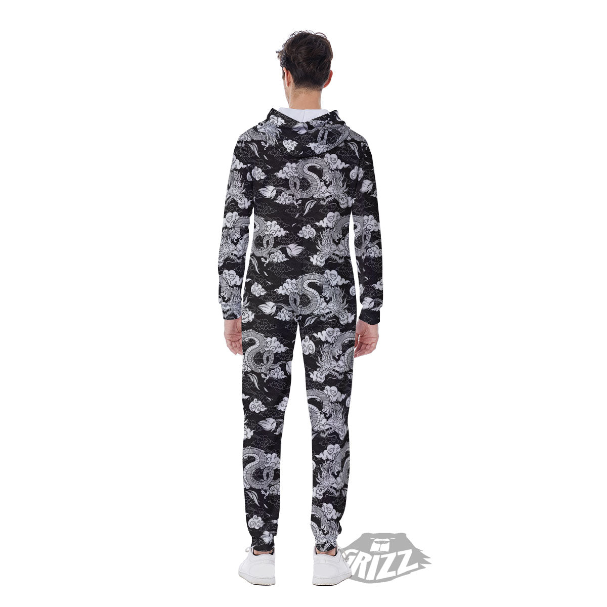Dragon Eastern Print Pattern Men's Jumpsuit-grizzshop