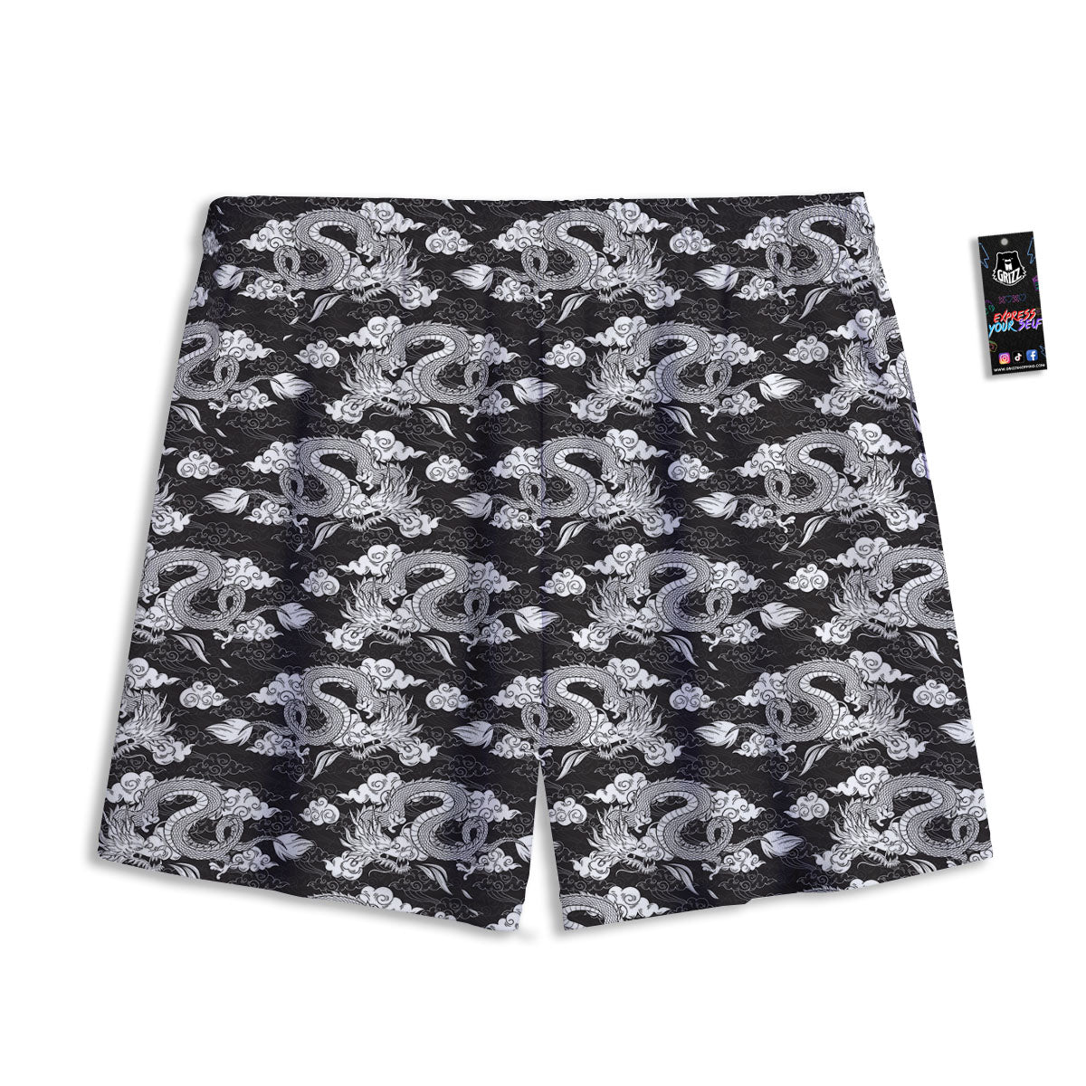 Dragon Eastern Print Pattern Mesh Shorts-grizzshop