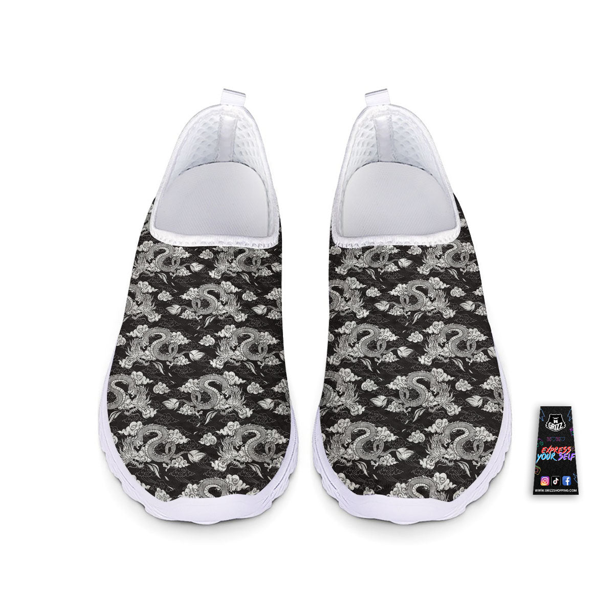 Dragon Eastern Print Pattern Nurse Shoes-grizzshop