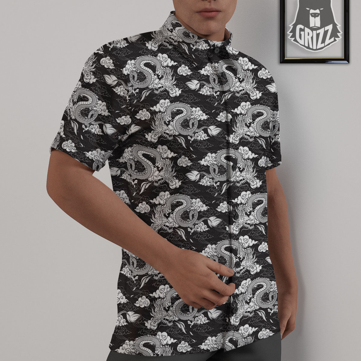 Dragon Eastern Print Pattern Untucked Shirts-grizzshop