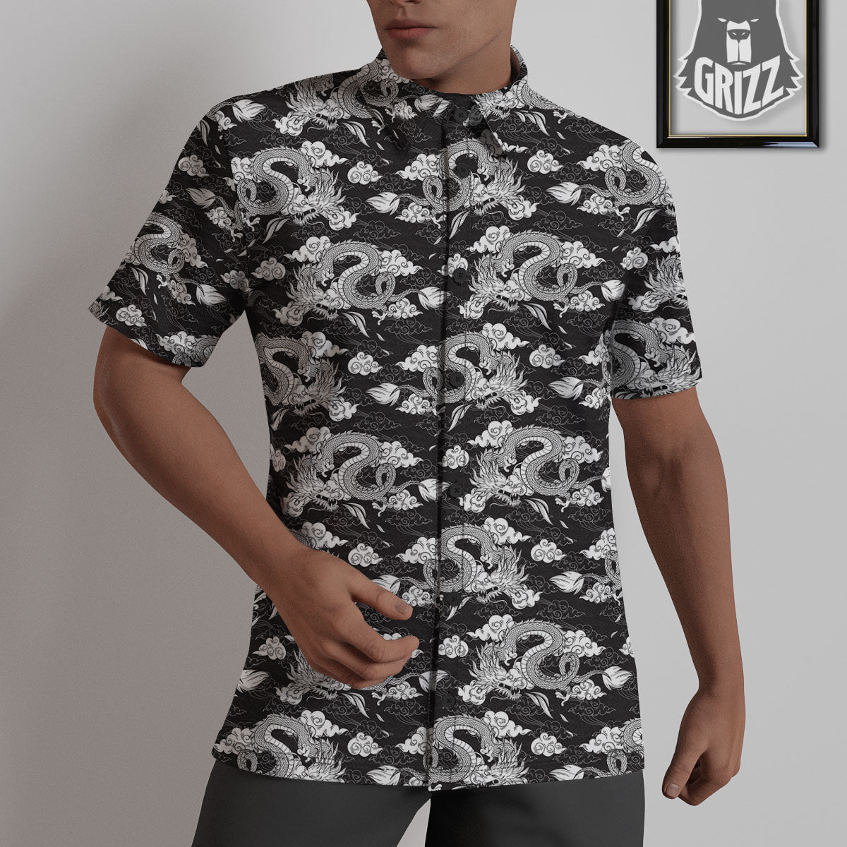 Dragon Eastern Print Pattern Untucked Shirts-grizzshop