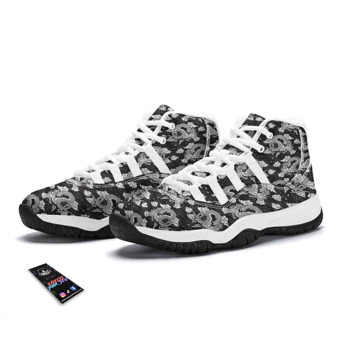 Dragon Eastern Print Pattern White Bball Shoes-grizzshop