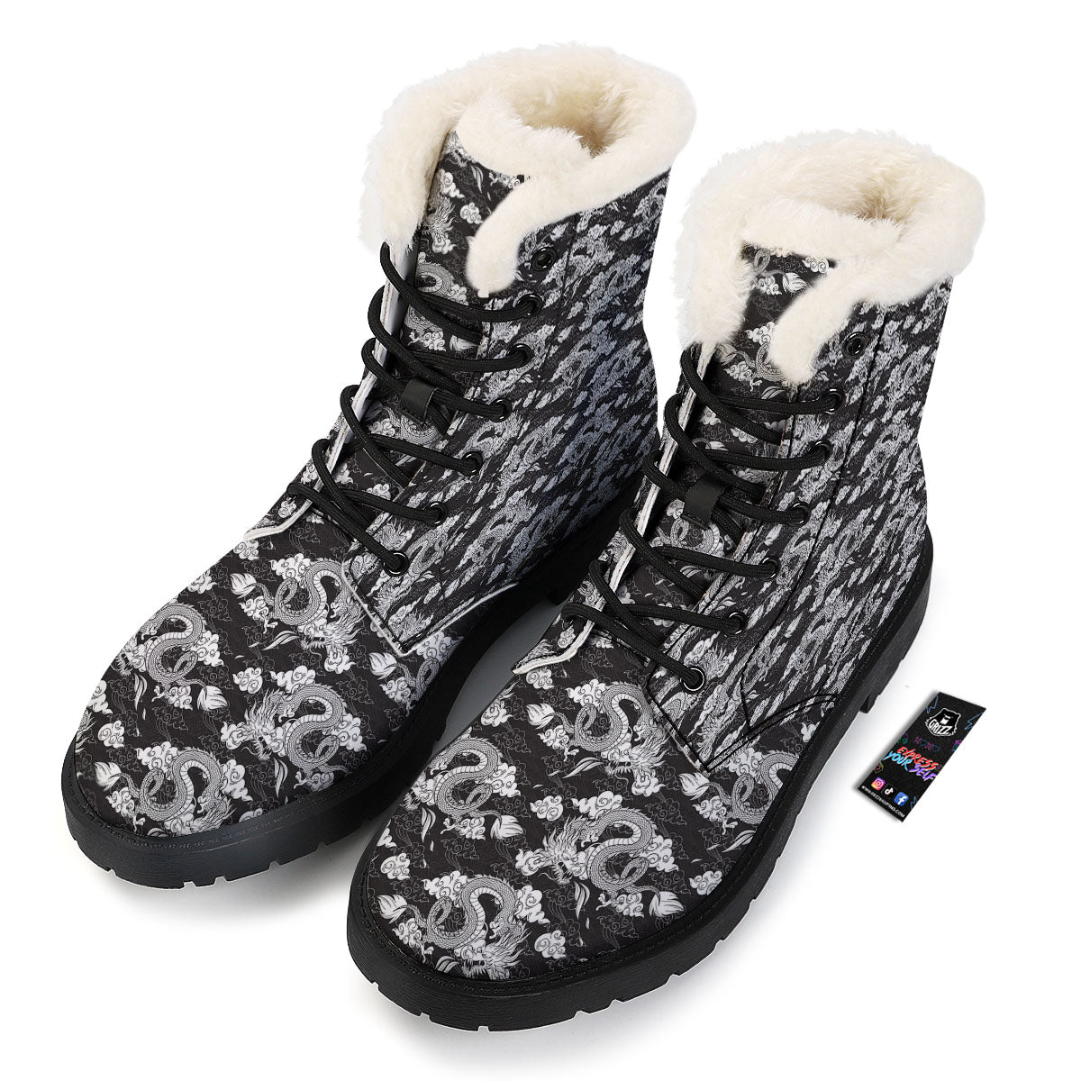 Dragon Eastern Print Pattern Winter Boots-grizzshop