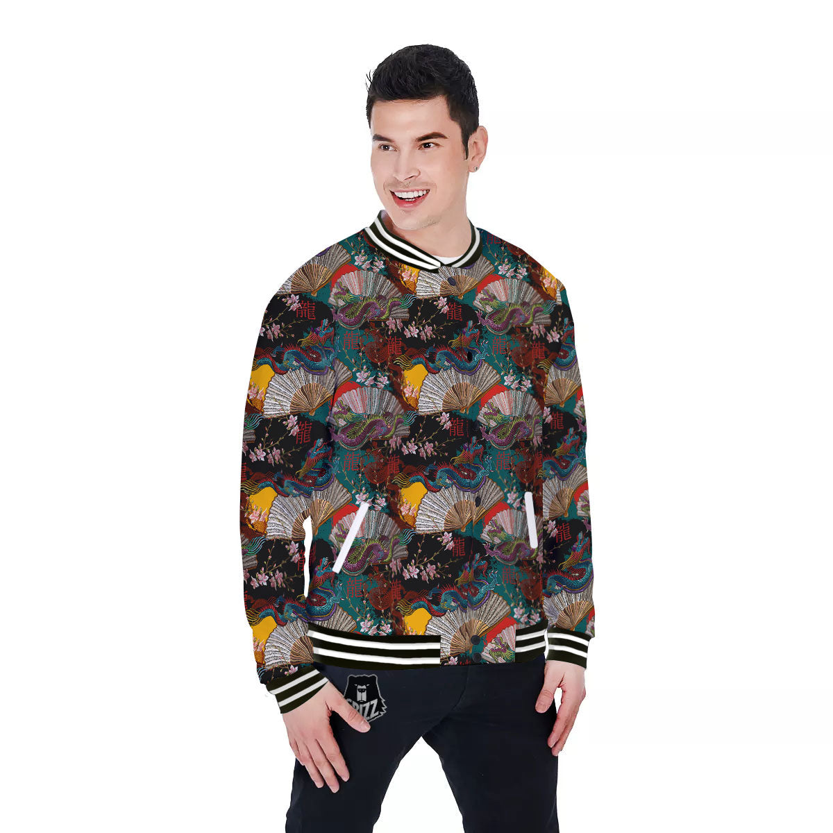 Dragon Embroidery Chinese Print Pattern Baseball Jacket-grizzshop