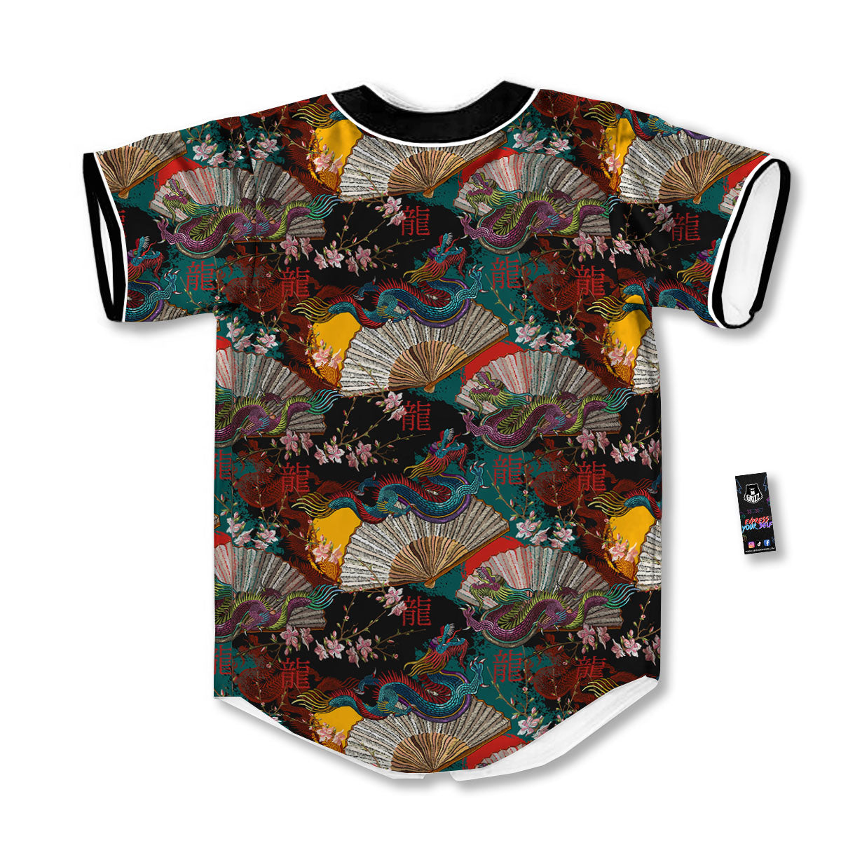Dragon Embroidery Chinese Print Pattern Baseball Jersey-grizzshop