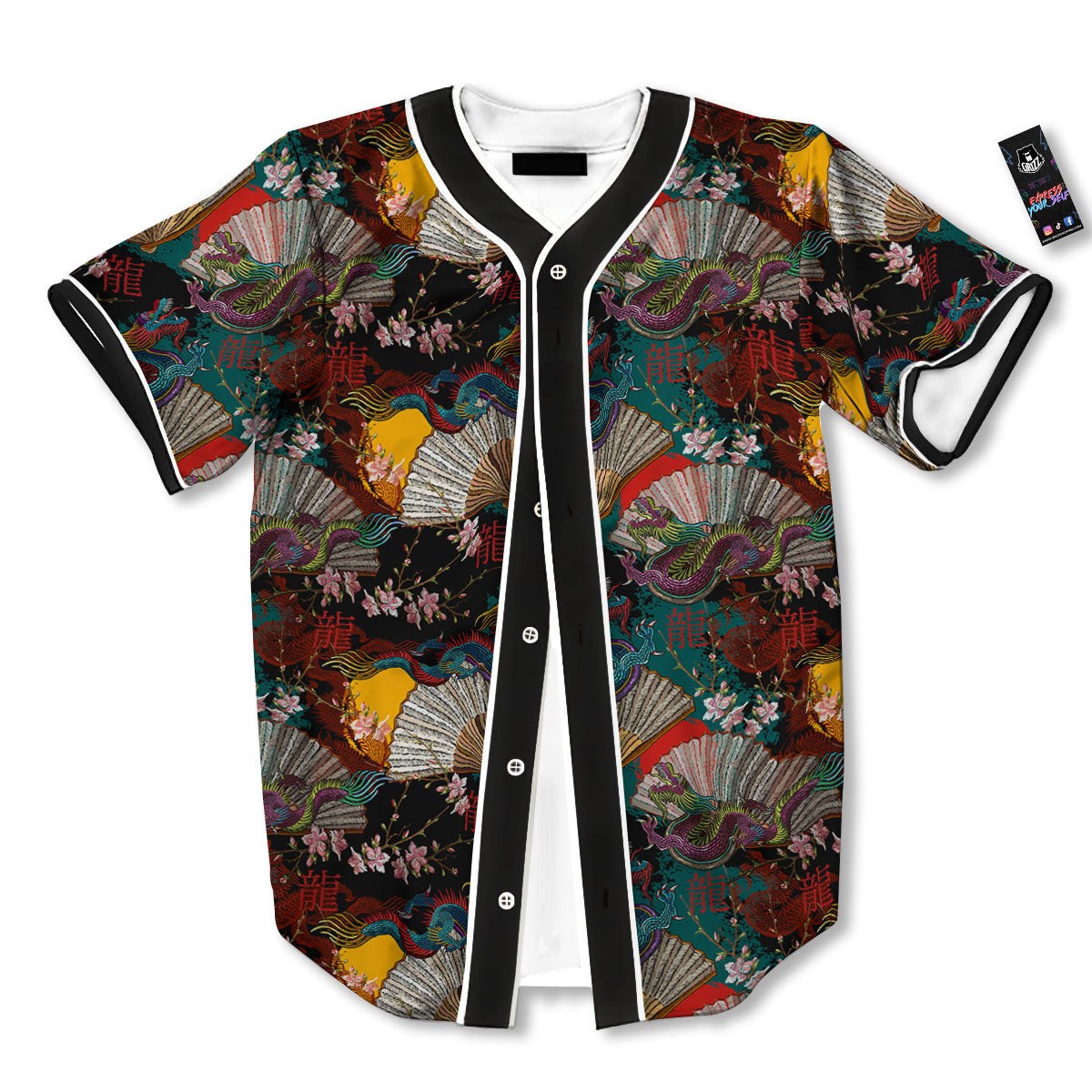 Dragon Embroidery Chinese Print Pattern Baseball Jersey-grizzshop