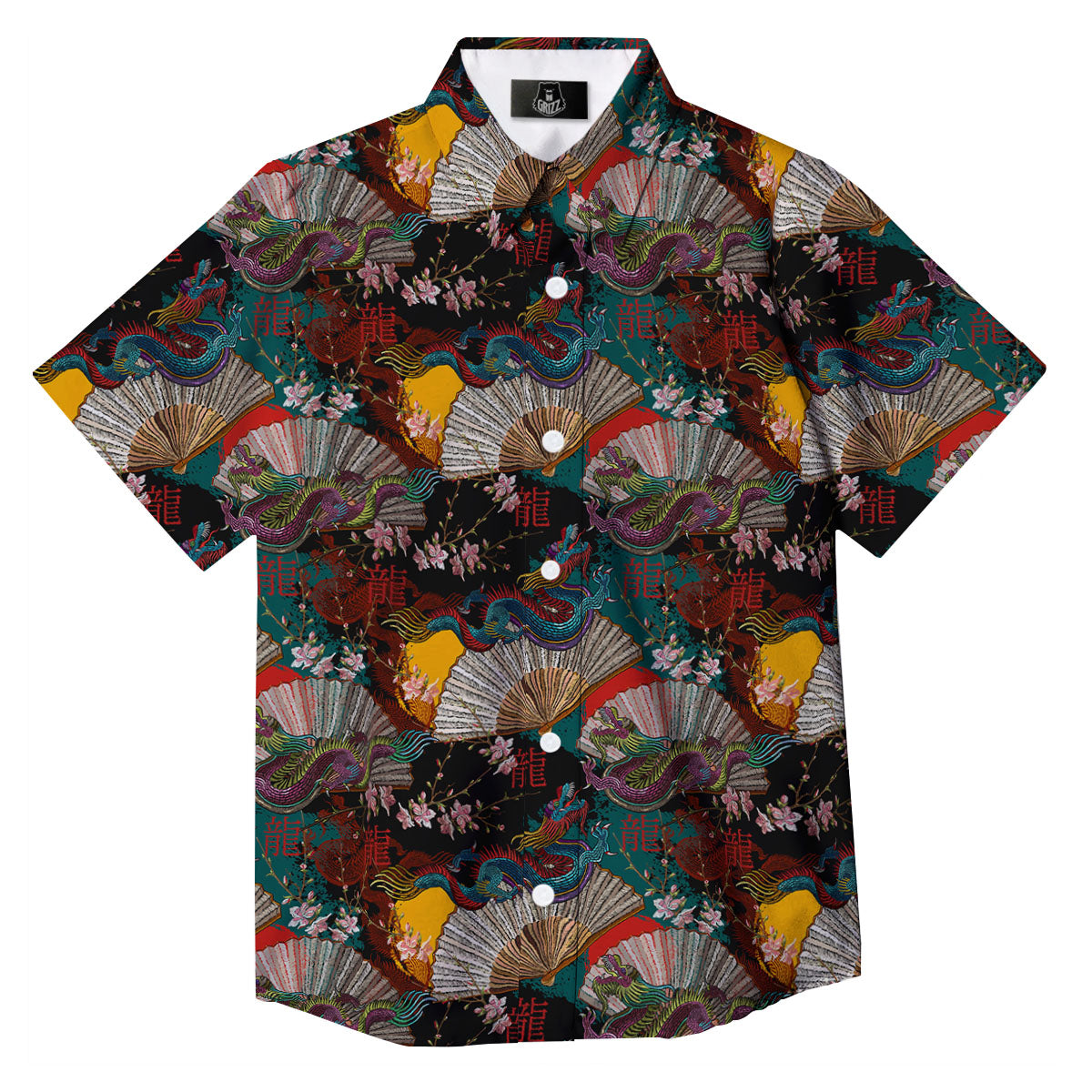 Dragon Embroidery Chinese Print Pattern Button Up Shirt-grizzshop