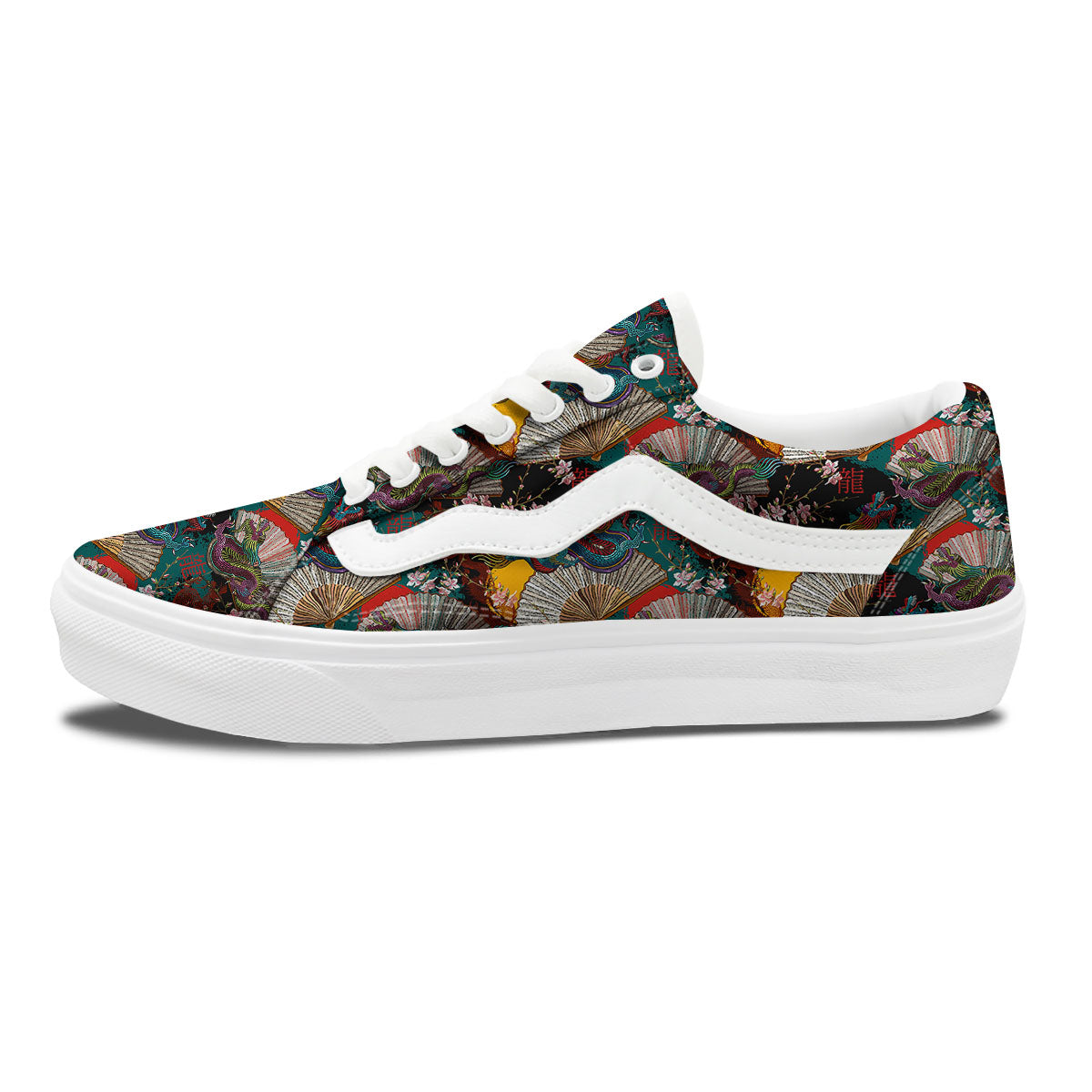 Dragon Embroidery Chinese Print Pattern Skate Shoes-grizzshop