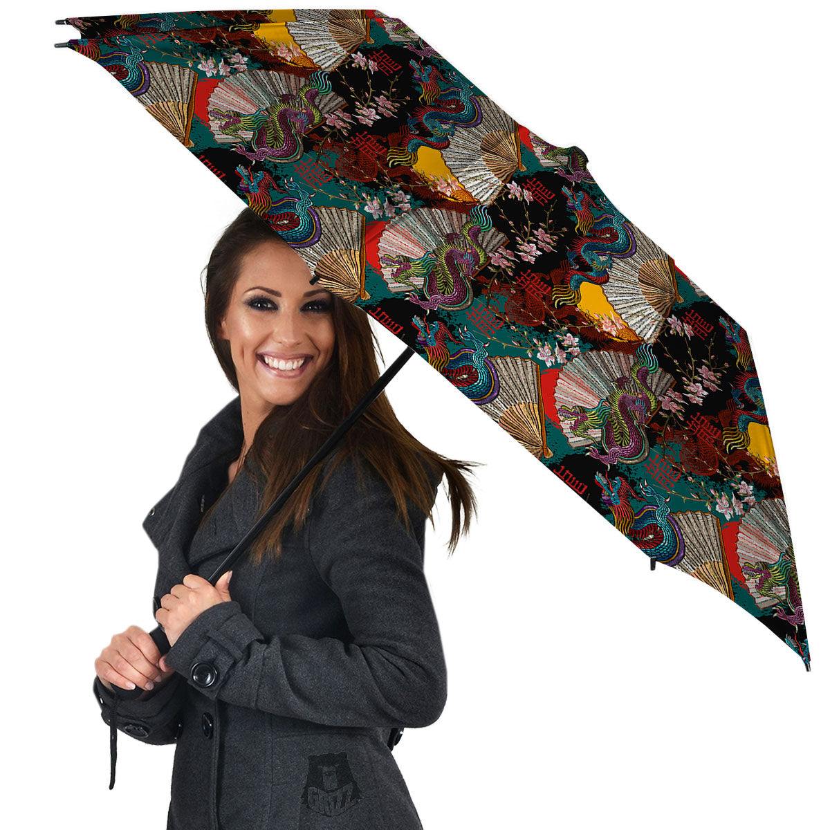 Dragon Embroidery Chinese Print Pattern Umbrella-grizzshop