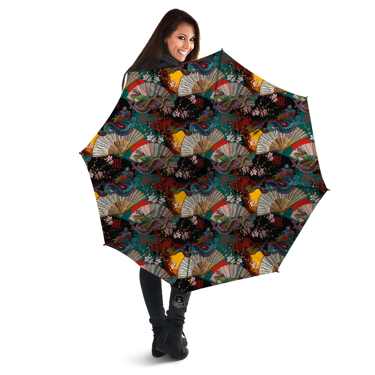 Dragon Embroidery Chinese Print Pattern Umbrella-grizzshop