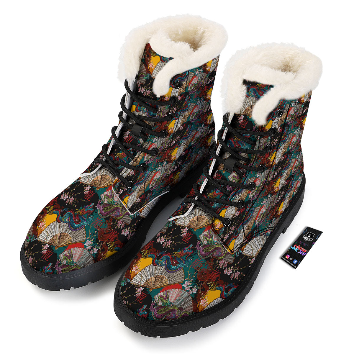 Dragon Embroidery Chinese Print Pattern Winter Boots-grizzshop