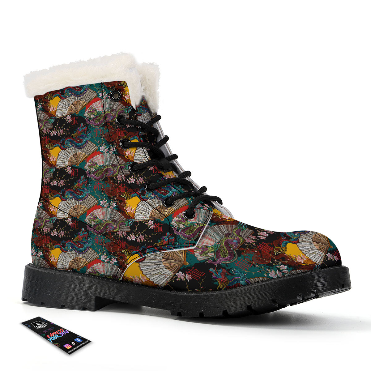 Dragon Embroidery Chinese Print Pattern Winter Boots-grizzshop