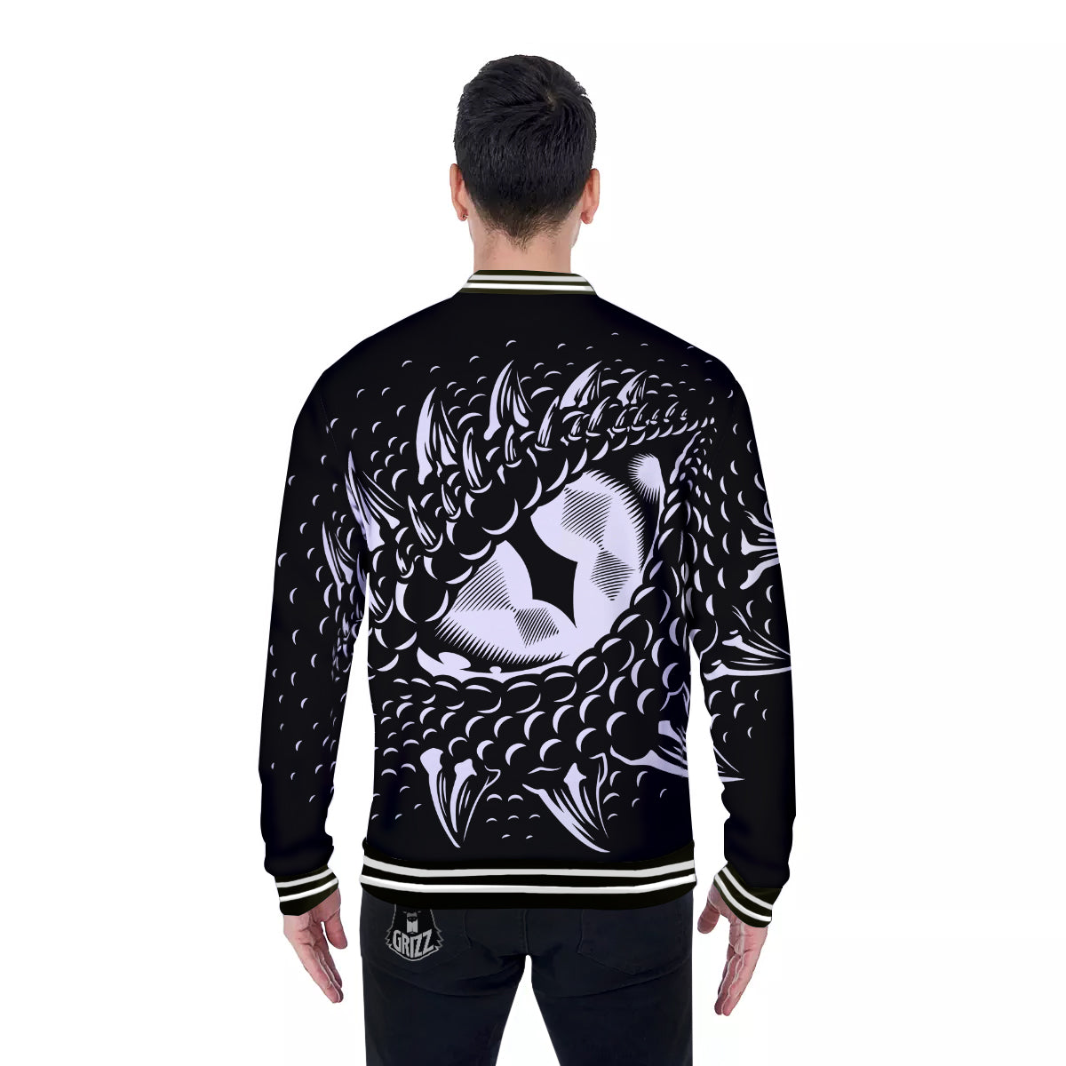 Dragon Eye Print Baseball Jacket-grizzshop