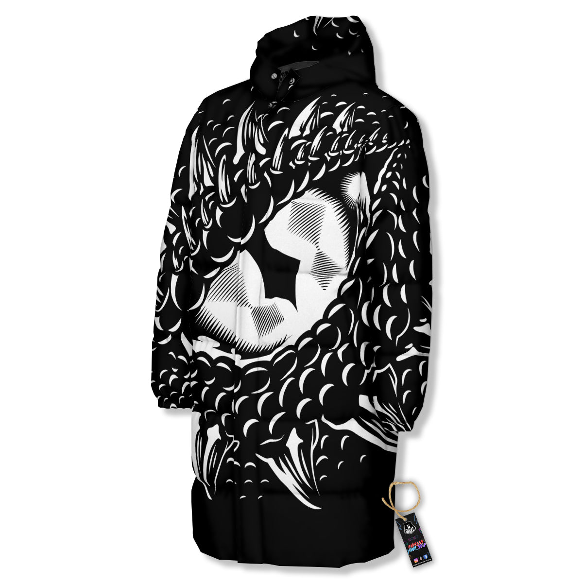Dragon Eye Print Long Down Jacket-grizzshop