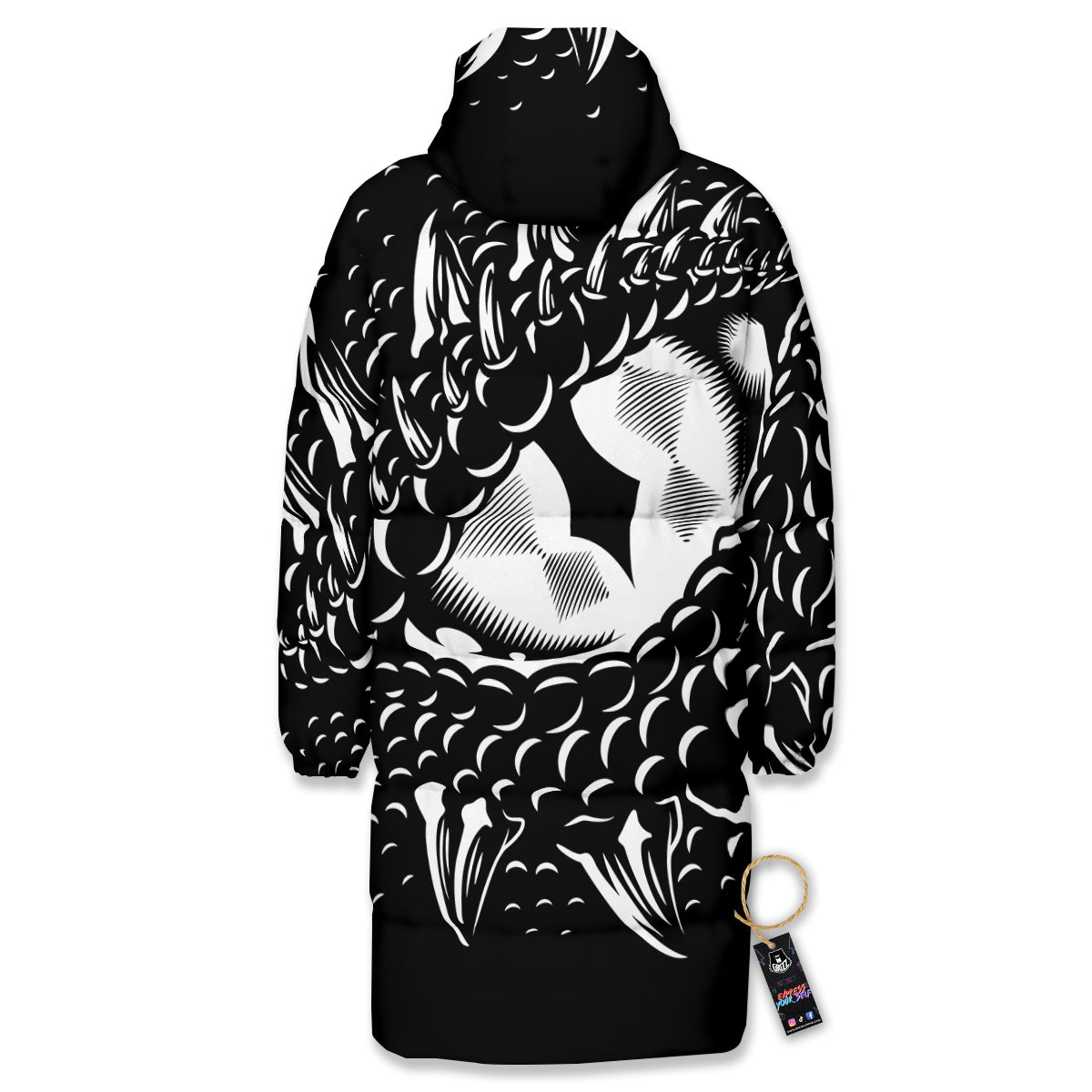 Dragon Eye Print Long Down Jacket-grizzshop