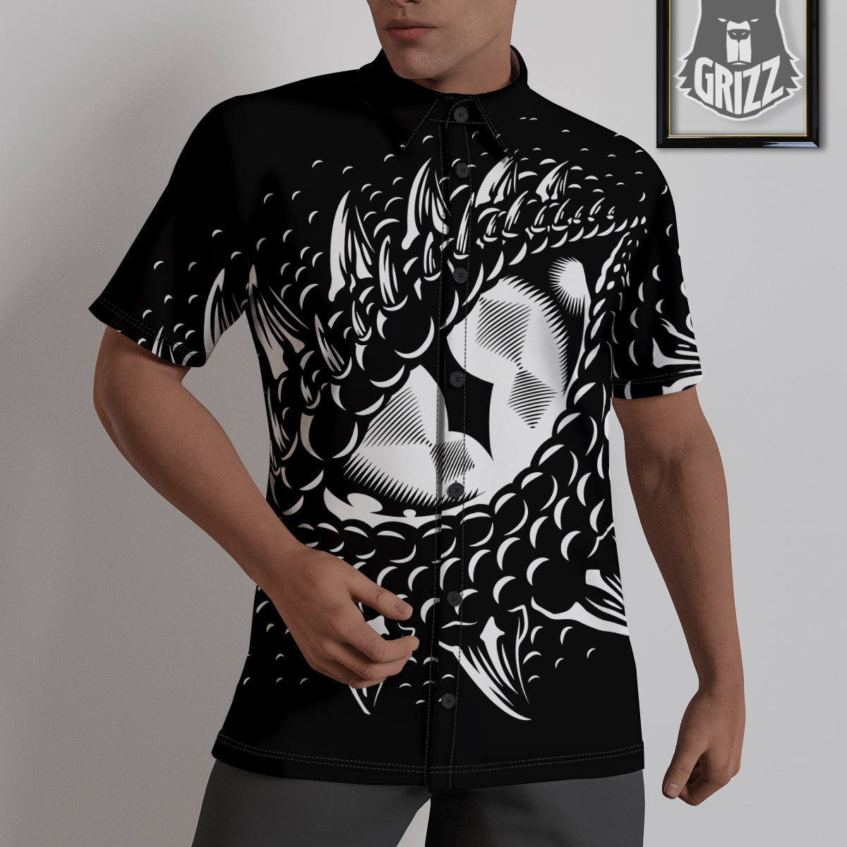 Dragon Eye Print Untucked Shirts-grizzshop