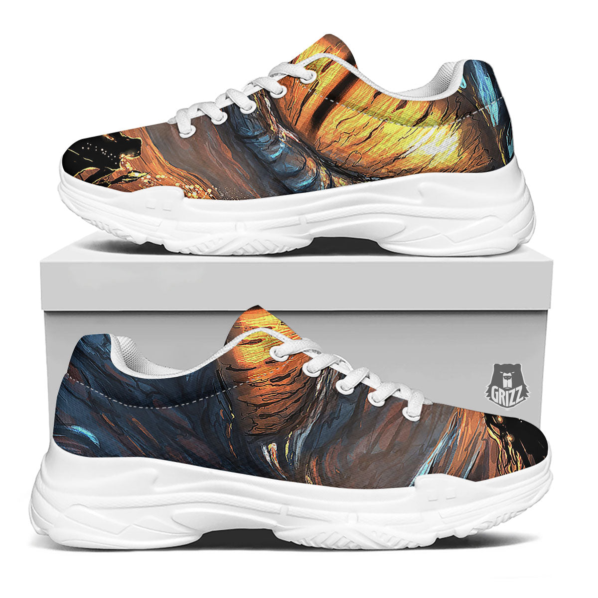 Dragon Eyes Watercolor Print White Chunky Shoes-grizzshop