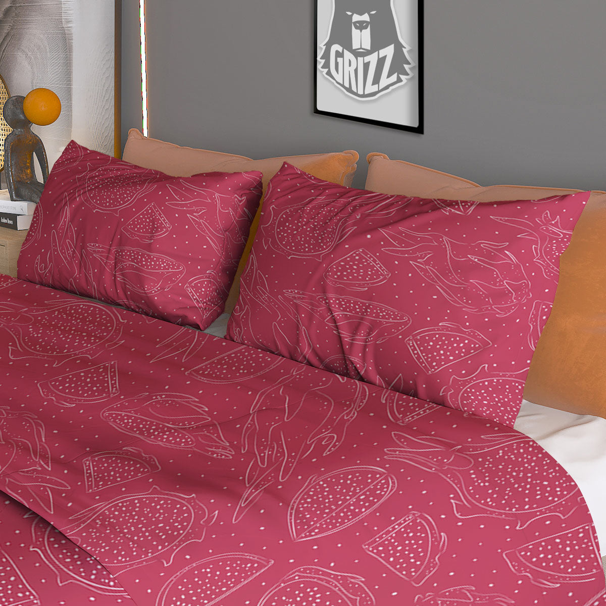 Dragon Fruit Hand Drawn Print Pattern Duvet Cover Bedding Set