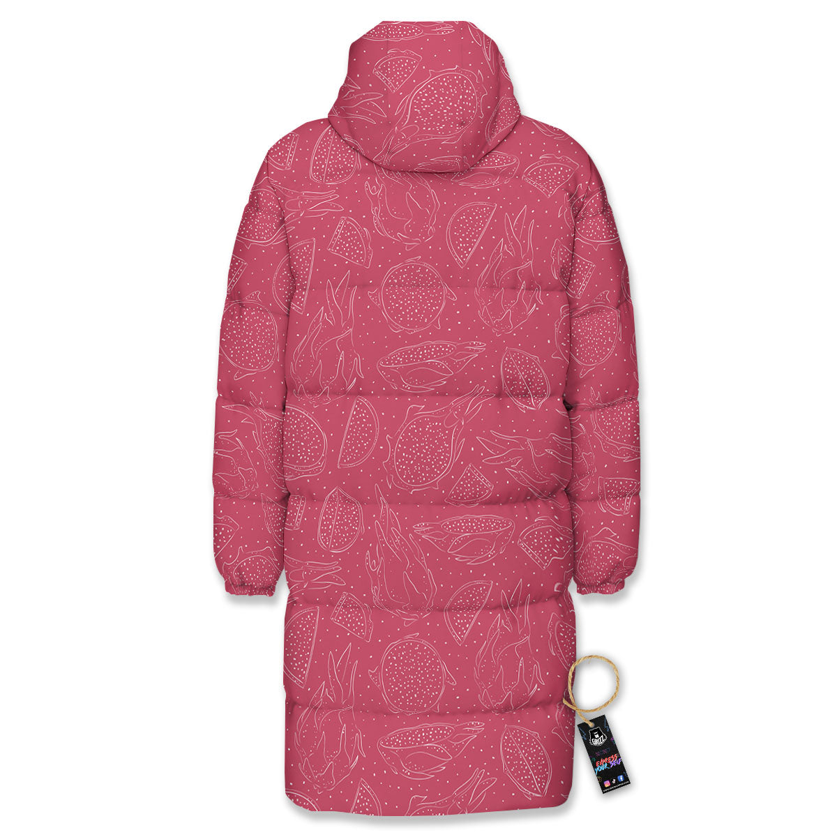 Dragon Fruit Hand Drawn Print Pattern Long Down Jacket-grizzshop