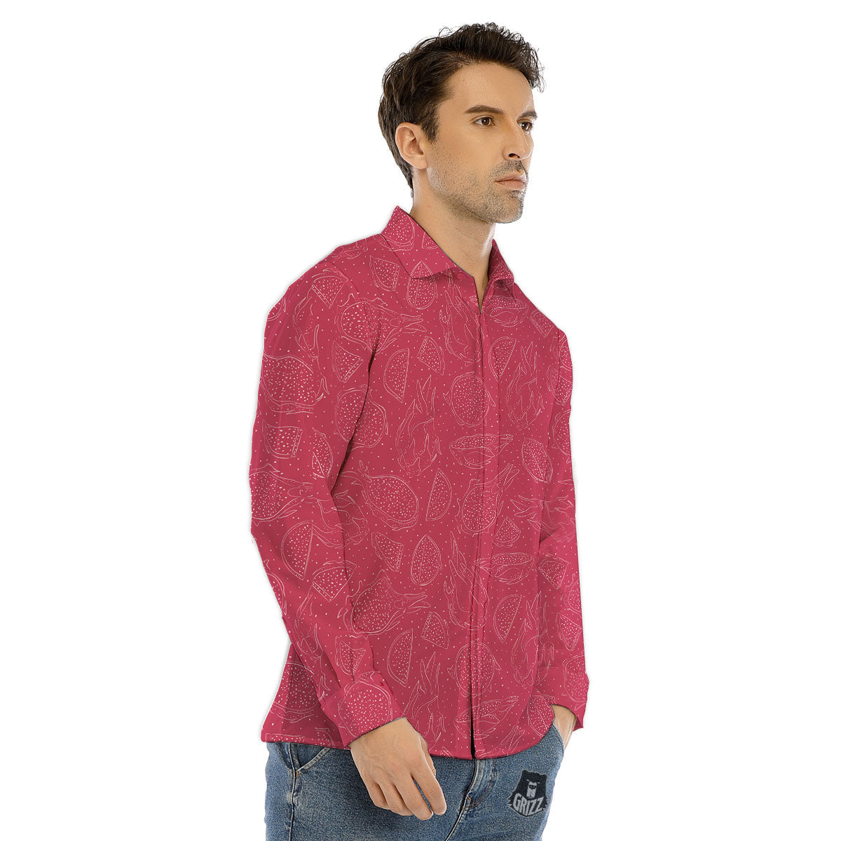 Dragon Fruit Hand Drawn Print Pattern Men's Dress Shirts-grizzshop
