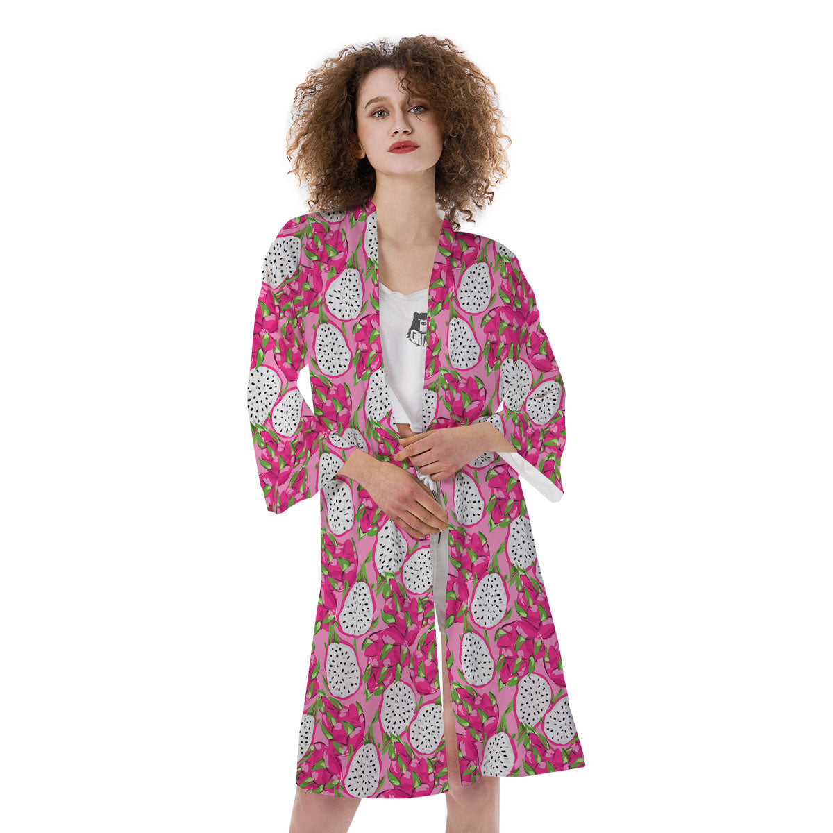Dragon Fruit Print Pattern Kimono-grizzshop