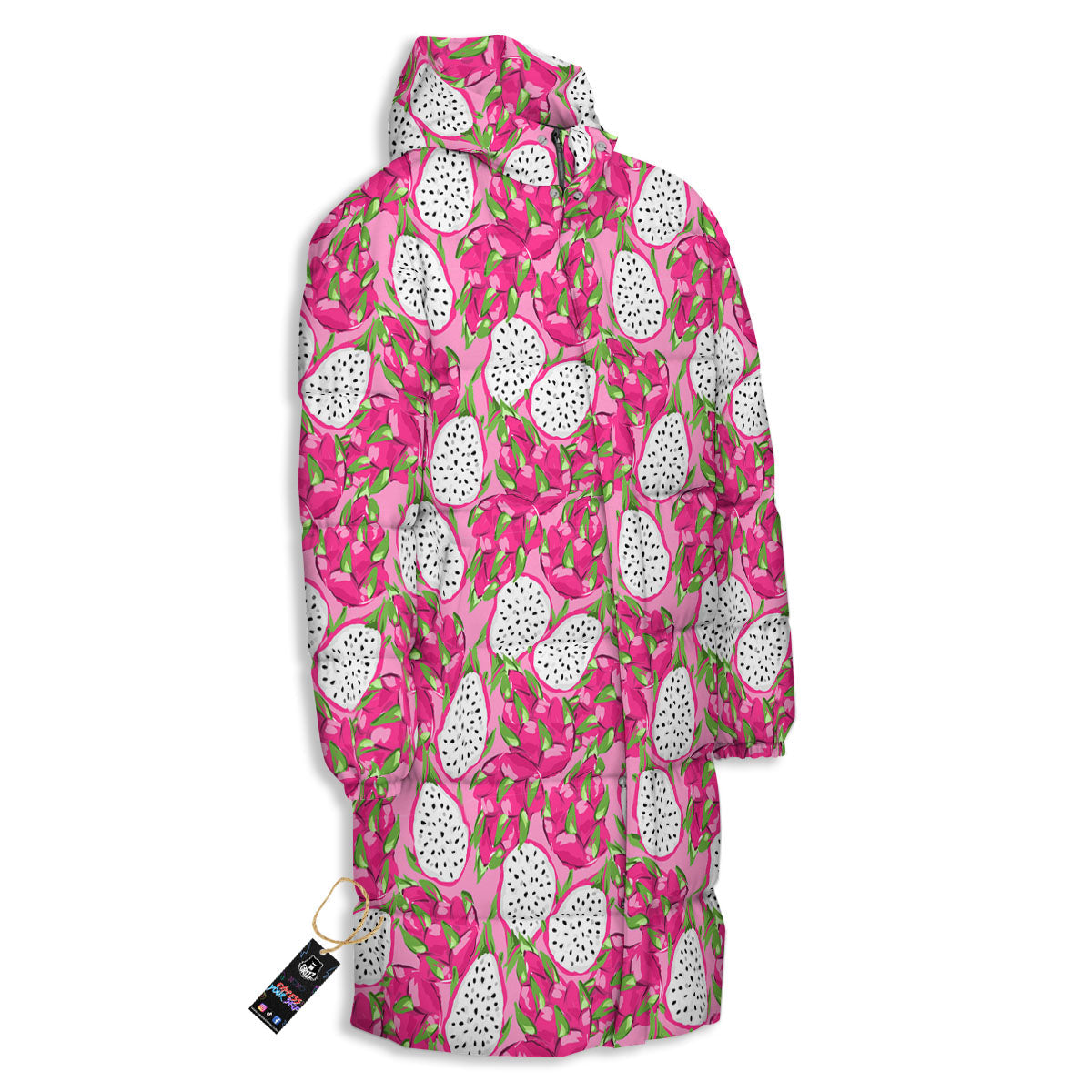 Dragon Fruit Print Pattern Long Down Jacket-grizzshop