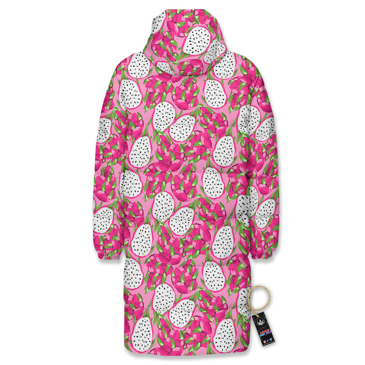 Dragon Fruit Print Pattern Long Down Jacket-grizzshop