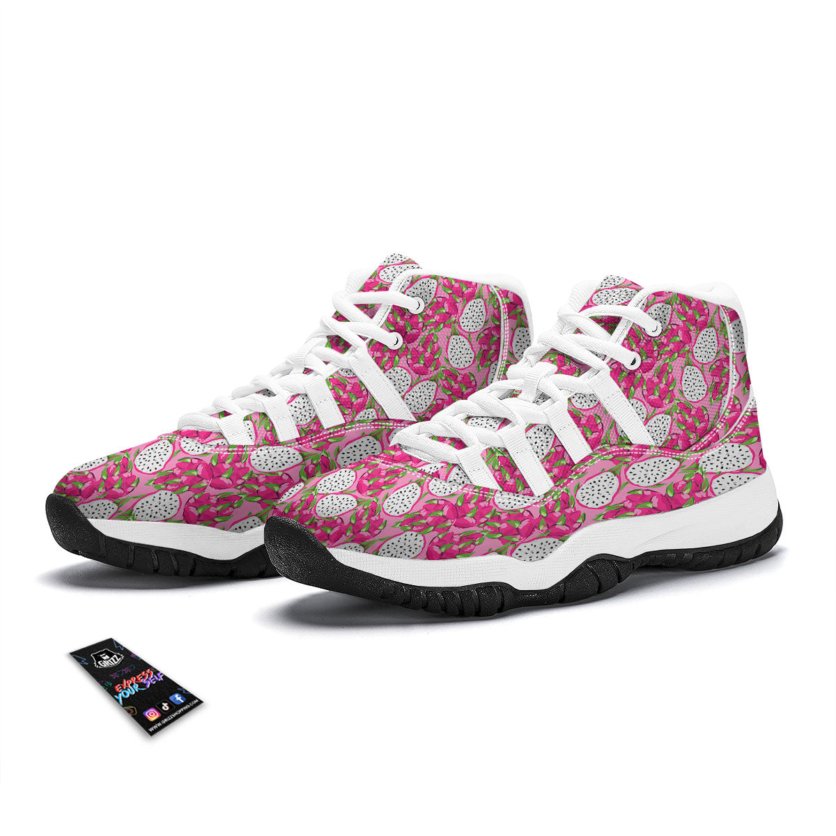 Dragon Fruit Print Pattern White Bball Shoes-grizzshop