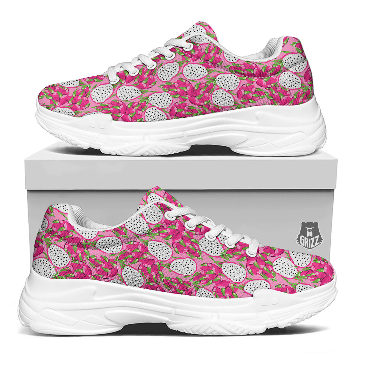 Dragon Fruit Print Pattern White Chunky Shoes-grizzshop