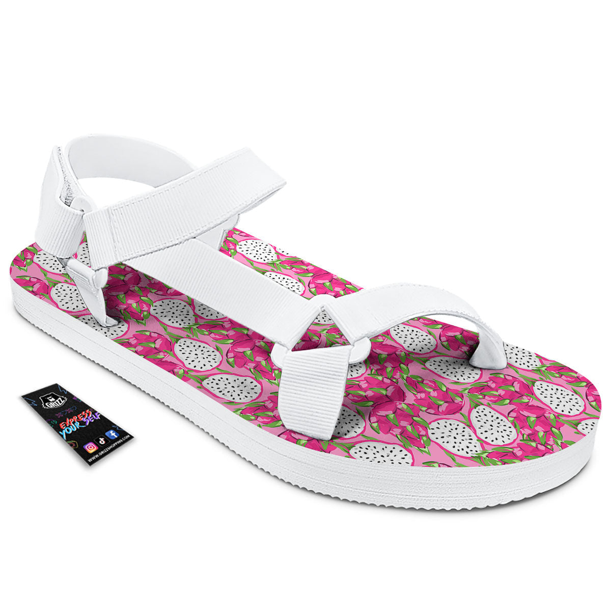 Dragon Fruit Print Pattern White Open Toe Sandals-grizzshop