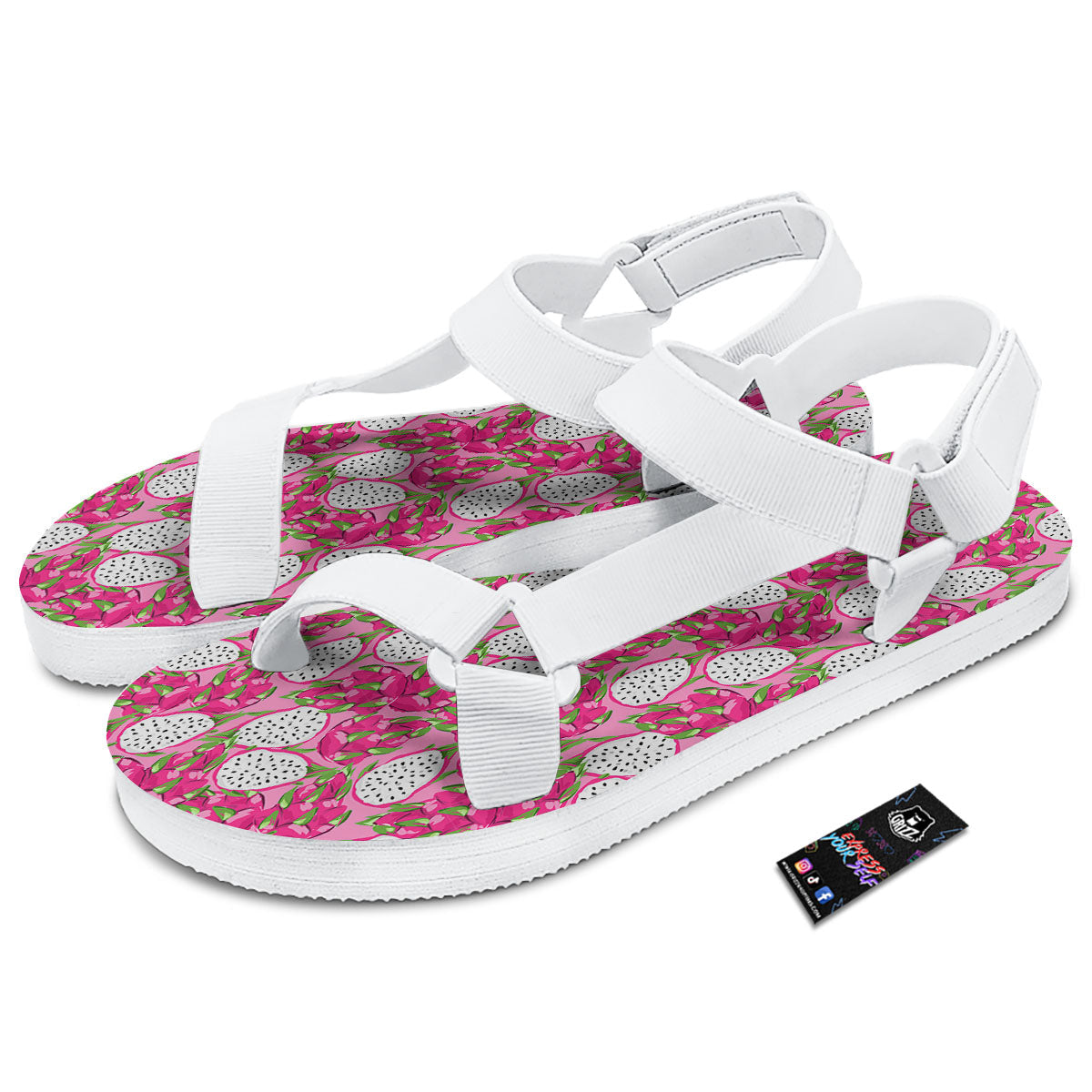 Dragon Fruit Print Pattern White Open Toe Sandals-grizzshop