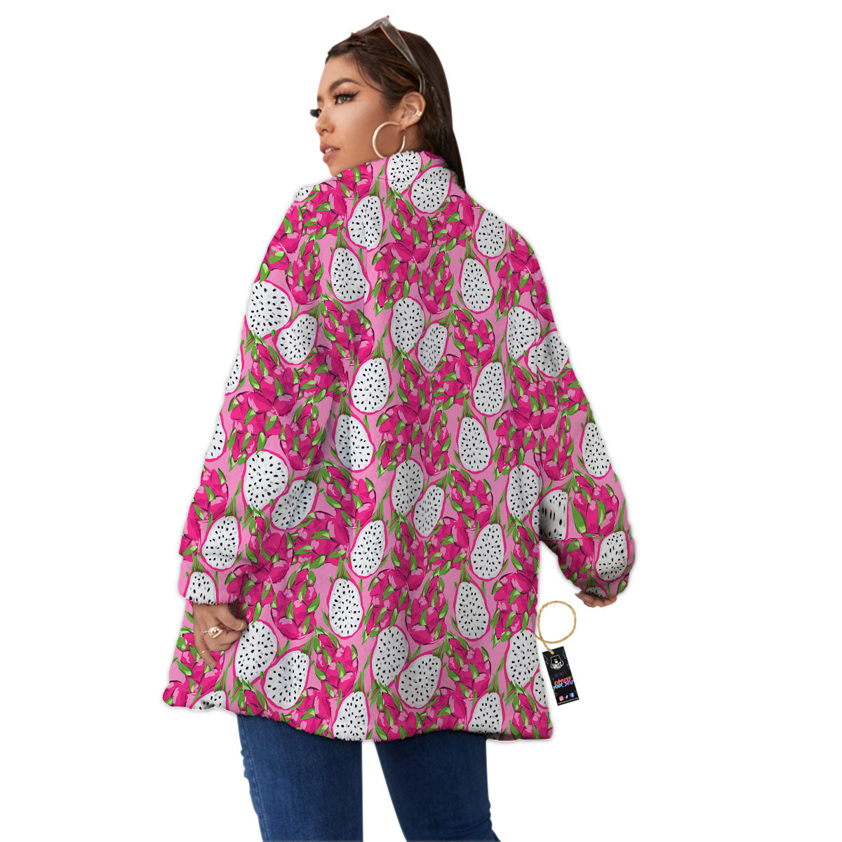 Dragon Fruit Print Pattern Women's Sherpa Jacket-grizzshop