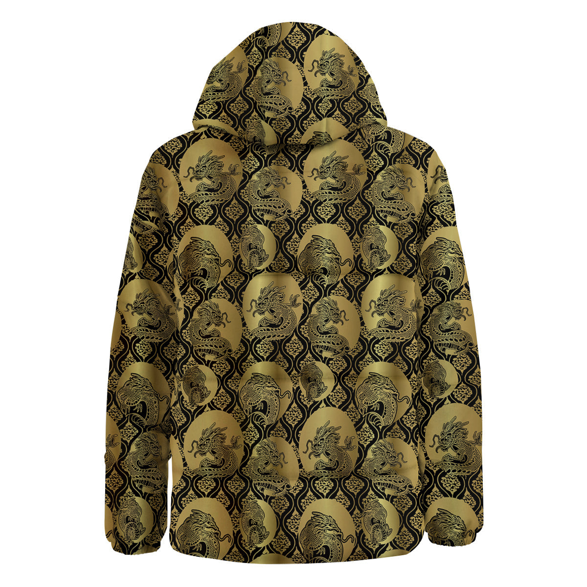 Dragon Gold And Black Print Pattern Down Jacket-grizzshop