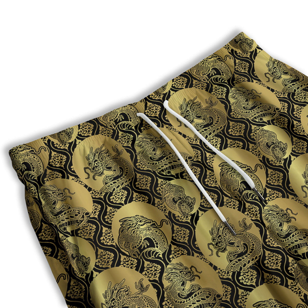 Dragon Gold And Black Print Pattern Men's Athletic Shorts