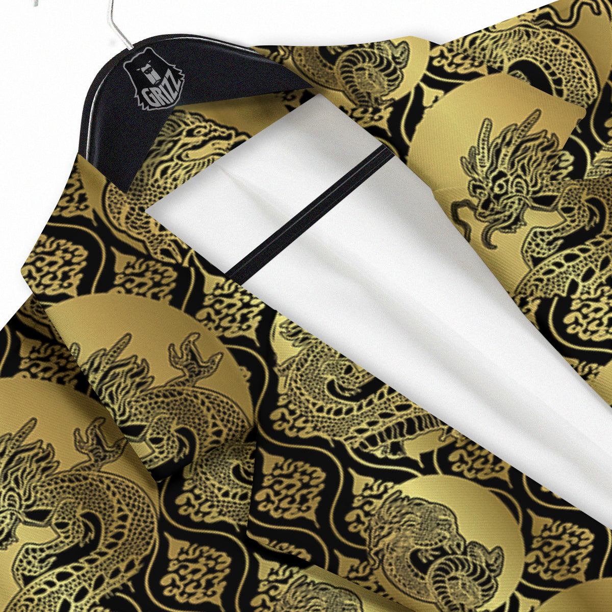 Dragon Gold And Black Print Pattern Men's Sport Coat-grizzshop